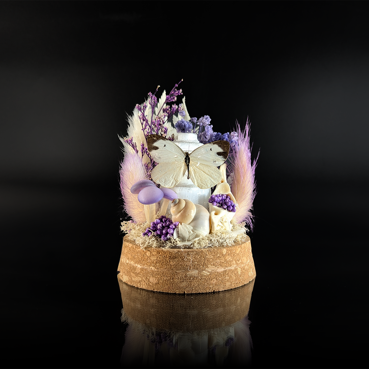 Cabbage White Butterfly on Selenite in Purple