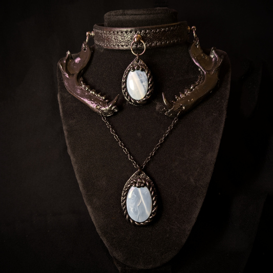 Blue Opal with Raccoon Jaw Choker