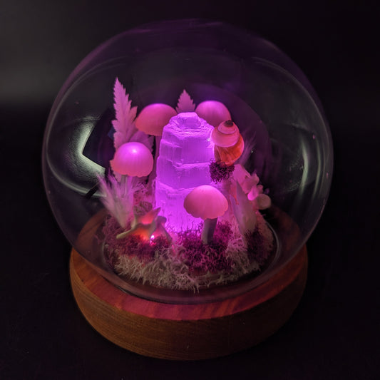 Selenite Tower with Pink Mushrooms