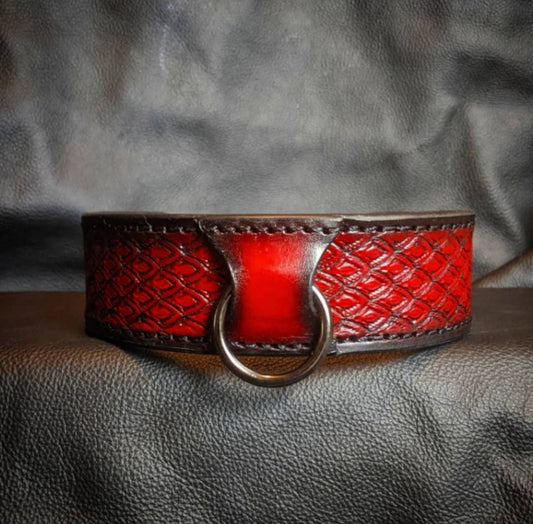 Red dragon scale leather collar. 1.5 inches wide