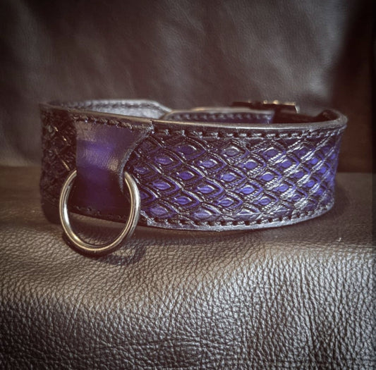 Purple dragon scale leather collar. 1.5 inches wide