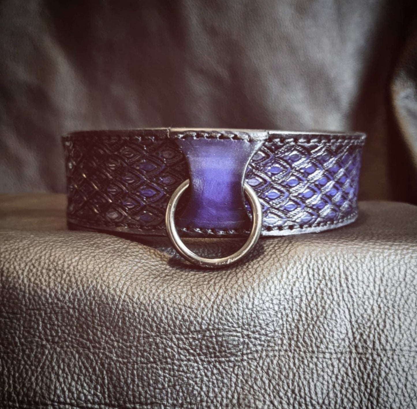 Purple dragon scale leather collar. 1.5 inches wide