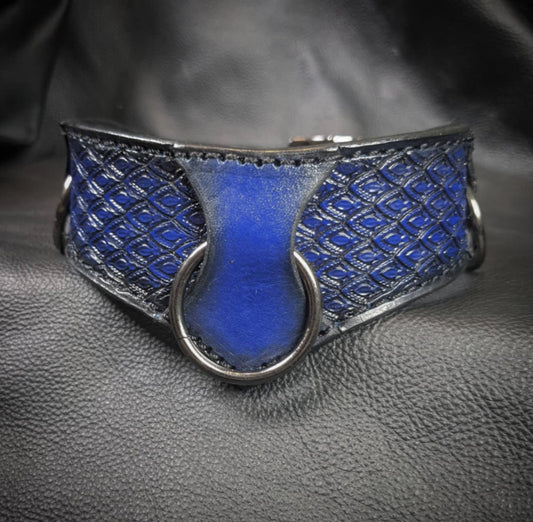 Blue dragon scale leather collar. V shape
