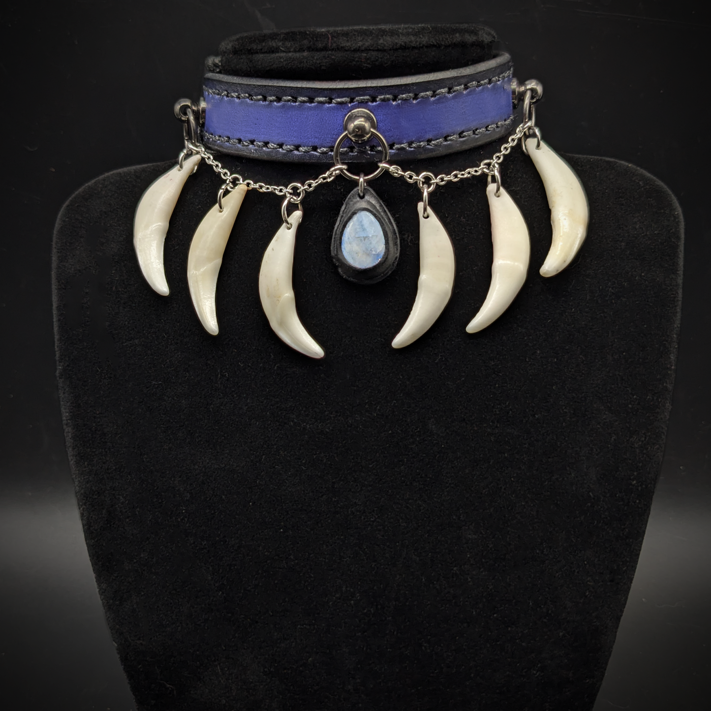 Moonstone and coyote tooth choker